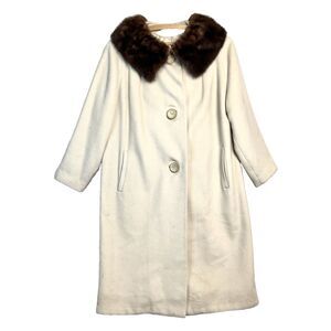 Vintage 50s 100% Cashmere Mink Fur Collar Swing Pea Coat Luxury Like Lilli Ann M